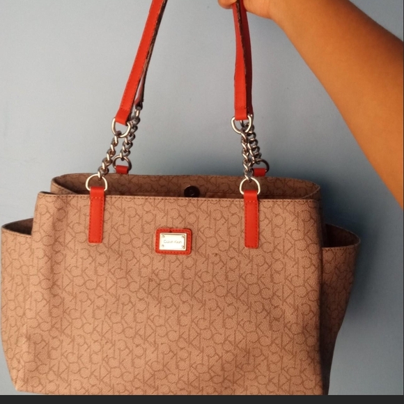 Calvin Klein Tan Tote with Red Handles - Picture 1 of 5